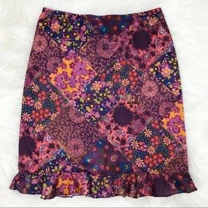True Y2K Skirt Colorful Floral Patchwork Ruffle Polyester Stretch 90s Vintage